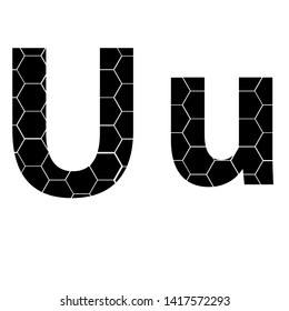 Simple vector alphabet of honeycombs, vector icons isolated on white - U