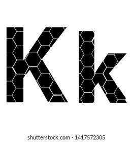 Simple vector alphabet of honeycombs, vector icons isolated on white - K