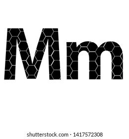 Simple vector alphabet of honeycombs, vector icons isolated on white - M
