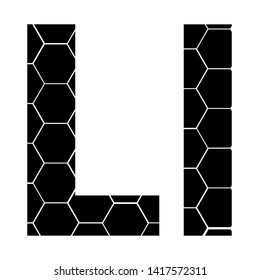 Simple vector alphabet of honeycombs, vector icons isolated on white - L