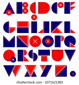 Simple vector alphabet stylized stitched patches of fabric. Can be used in the design of logos and corporate styles.