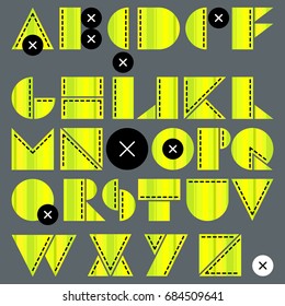 Simple vector alphabet stylized stitched patches of striped fabric. Can be used in the design of logos and corporate styles.