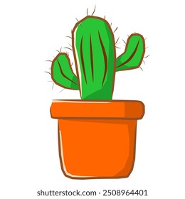 simple vector art illustration of a cactus ornamental plant with a vase on a white background