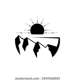 simple vector art of mountains, beaches and the sun above it, suitable for tattoos, logos, shirt screen printing, banners, labels.
