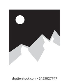 simple vector art of mountains and night with moon shining. Made in black and white which makes the design look simple and elegant. Suitable for wall decorations, backgrounds, screen printing, labels.