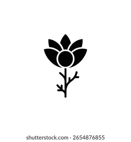 Arte vectorial simple que muestra un solo tallo de flor negro minimalista y deja el diseño sobre fondo transparente para proyectos creativos.