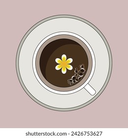 Simple vector Autumn illustration with a cup of coffee and flower on a  background. Can be used as a postcard, poster, in typography for restaurant, cafeteria, coffee shop. 