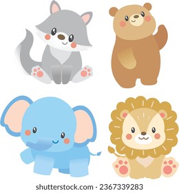 simple vector baby animal jungle set