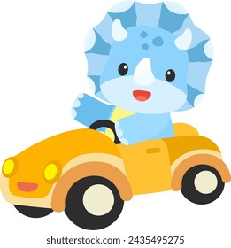 simple vector baby dino triceratop driving