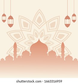 Simple vector background design with mosque and lantern lamps illustration 