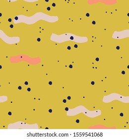 Simple vector background with different dots and ink elements. Seamless vector pattern.