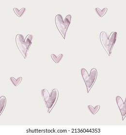 Simple vector background with hearts. Seamless pattern with water color effect. Can be used foe decoration, wallpaper, fabric, textile and much more.
