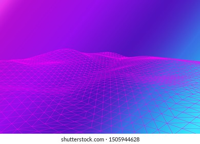 Simple vector background with polygon mesh and copyspace. Low poly design in blue and purple color scheme. Technology, sci fi or geography concept backdrop.