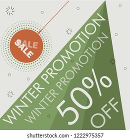 Simple vector background with promotion text. Abstract fir tree. Retro sryle.Perfect for winter and Christmas sales.Eps10.