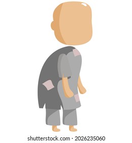 simple vector bald beggar with patched clothes