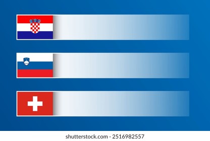 Simple vector banner with Croatian, Slovenian and Swiss flags and blank space for your text and design. Made in Croatia, Made in Slovenia, Made in Switzerland. Modern illustrations