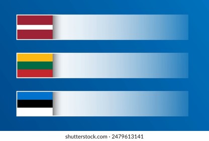 Simple vector banner with Latvian, Lithuanian and Estonian flags and blank space for your text and design. Made in Latvia, Made in Lithuania, Made in Estonia. Modern illustrations with transparent ele