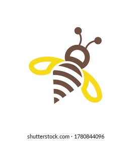 Simple vector bee icon in yellow brown