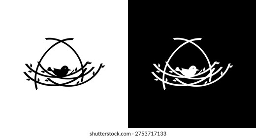 simple vector bird in cage logo