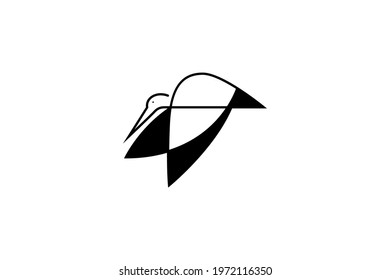 Simple vector bird outline and block logo icon.