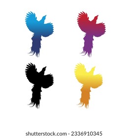 Simple vector bird of paradise in flight Silhouette model with 4 color choices