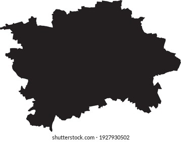Simple vector black administrative map of Prague, Czech Republic