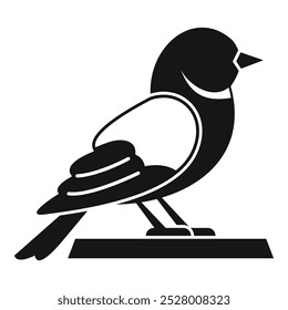Simple vector of a black bird standing on a branch, isolated on a white background