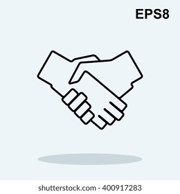 Simple vector black icon handshake isolated on white background. Logo for business, web and finance