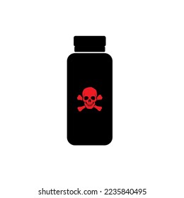 simple vector de botella de veneno negro con marca de cráneo roja en el frasco