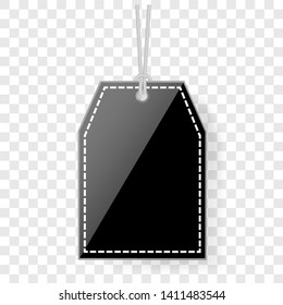 Simple Vector Black Shining rectangle Blank Tag with rope and soft shadow at transparent effect background