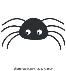 Simple Vector Of A Black Spider With Cute Big Eyes. Nice Spider Kawaii.