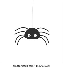 Simple vector of a black spider hanging by a thread.