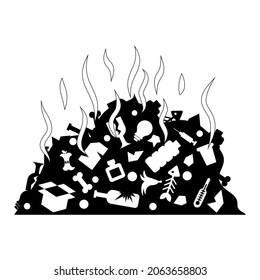 Simple vector black and white icon of stinking trash heap. A pile of organic and inorganic waste gives off an odor. Unsorted garbage