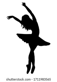 Simple vector black and white illustration. Dancing graceful ballerina. Dancer force isolated on a white background. Design element for books, textiles, magazines.