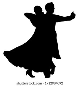 Simple vector black and white illustration. Dancing graceful dancing couple. Dancer force isolated on a white background. Design element for books, textiles, magazines.