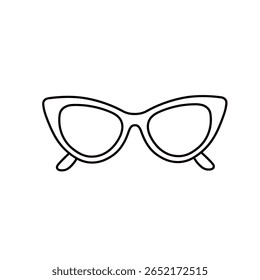 Simple Vector blanco y negro línea de arte de un par de gafas de sol en estilo minimalista. Para verano, moda, playa, mar, vacaciones, tarjeta, niños, impresión, página para colorear y proyectos de diseño de viajes. Dibujado a mano.