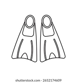 Vetor simples preto e branco de um par de nadadeiras. Para natação, mergulho, submarino, mar, férias, crianças, impressão, colorir página e projetos de design de verão. Mão desenhada. Plano de fundo isolado.