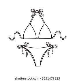 Simple vector black and white outline illustration of a swimsuit. Fun beach, summer-themed coloring activity for kids, great for printable worksheets and crafts. Hand drawn. Line art.