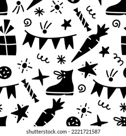 Simple vector black and white seamless pattern. Traditional feast day of Saint Nicholas, Sinterklaas. For wrapping paper prints, gifts.