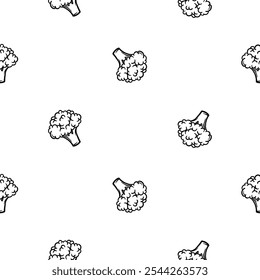Simple vector black and white seamless pattern with broccoli. Hand drawn background for wrapping paper, decoration, print