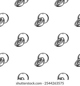 Simple vector black and white seamless pattern with orange. Hand drawn background for wrapping paper, decoration, print