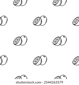 Simple vector black and white seamless pattern with kiwi. Hand drawn background for wrapping paper, decoration, print