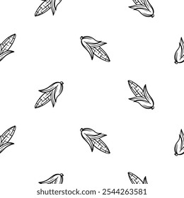 Simple vector black and white seamless pattern with corn. Hand drawn background for wrapping paper, decoration, print