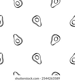 Simple vector black and white seamless pattern with avocado. Hand drawn background for wrapping paper, decoration, print