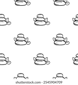 Simple vector black and white seamless pattern with stones for spa treatments. Hand drawn background for wrapping paper, decoration, print