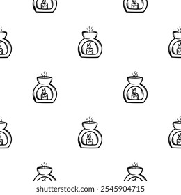 Simple vector black and white seamless pattern with aroma candle. Hand drawn background for wrapping paper, decoration, print