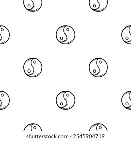 Modelo inconsútil blanco y negro del Vector simple con los símbolos del yin yang. Fondo dibujado a mano para papel de regalo, decoración, impresión