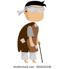 simple vector blind beggar with patched clothes