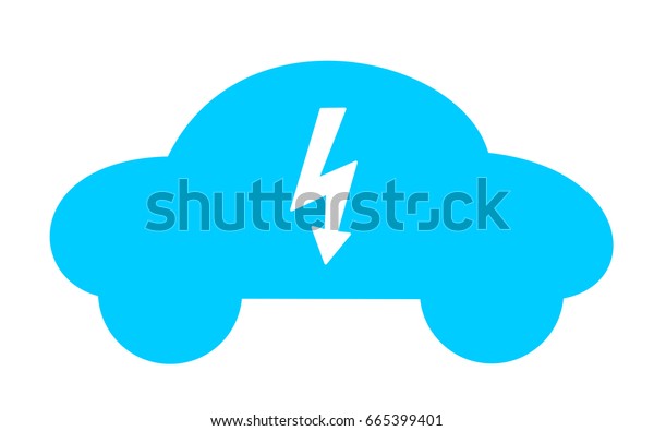 Simple vector of blue car with\
lightning / thunderbolt - symbol of electric auto. Innovative\
transport technology, electro vehicle is propelled by electricity\
