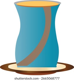 Einfacher Vektor eines blau gekrümmten Teeglases mit einem braunen Streifen, auf einem
